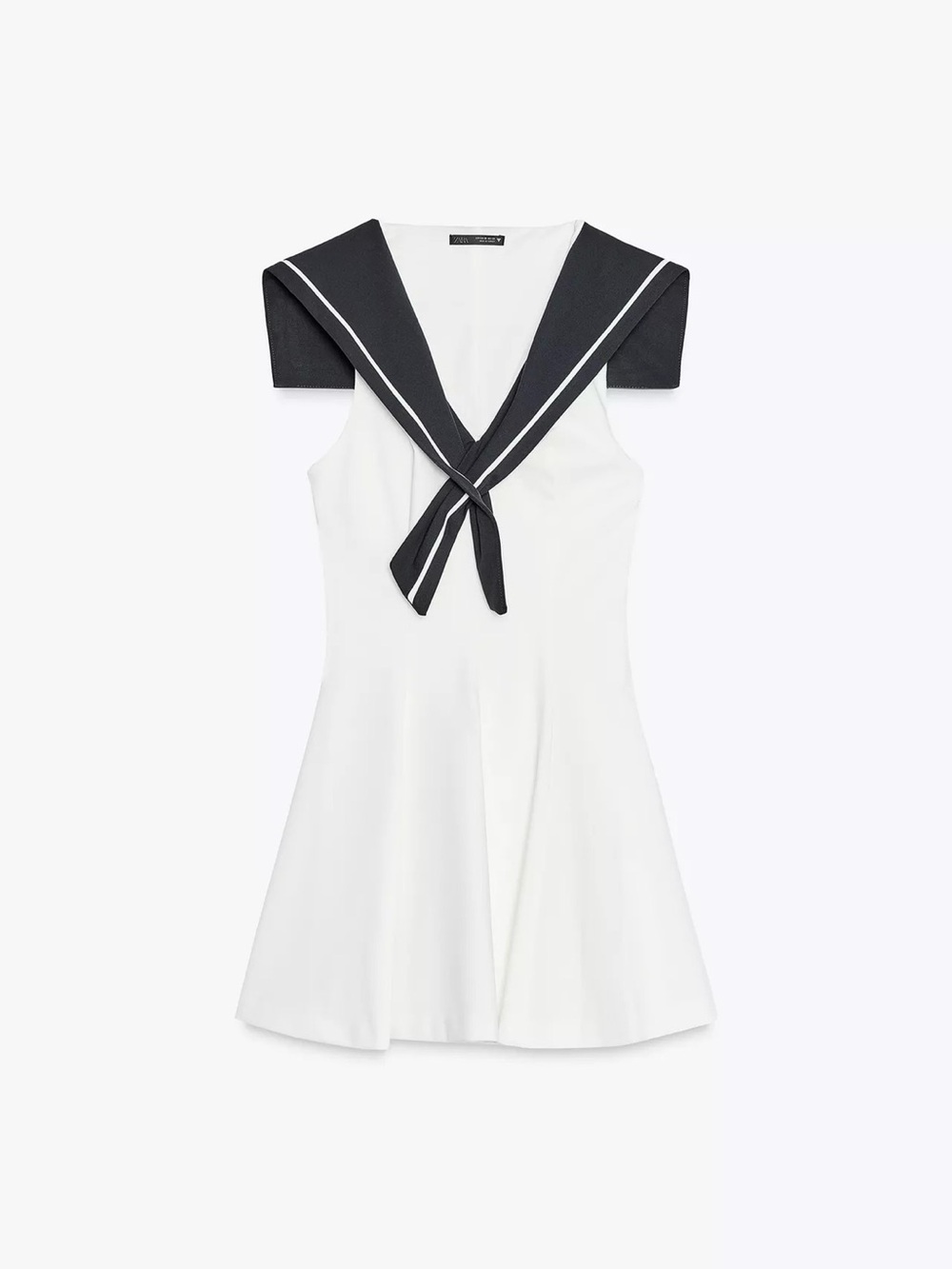 ZARA White Sailor-Style Fit & Flare Dress with Black Collar